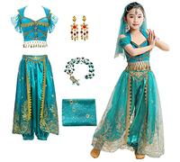 Kosplay Niñas Disfraz de Princesa Jazmín con Accesorios Vestido de Aladdin Princesa Vestido de Jasmine Danza del Vientre Cumpleaños Fiesta Navidad Halloween Carnaval Cosplay Chica Verde/Rojo S-XL