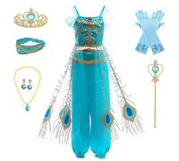 Kosplay Niñas Disfraz de Princesa Jazmín con Peluca y Accesorios Vestido de Aladdin Princesa Vestido de Jasmine Danza del Vientre Cumpleaños Fiesta Navidad Halloween Carnaval Cosplay Chica 100-150
