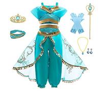 Kosplay Niñas Disfraz de Princesa Jazmín con Peluca y Accesorios Vestido de Aladdin Princesa Vestido de Jasmine Danza del Vientre Cumpleaños Fiesta Navidad Halloween Carnaval Cosplay Chica 100-150