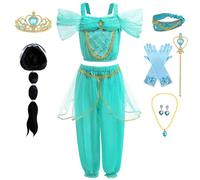 Kosplay Niñas Disfraz de Princesa Jazmín con Peluca y Accesorios Vestido de Aladdin Princesa Vestido de Jasmine Danza del Vientre Cumpleaños Fiesta Navidad Halloween Carnaval Cosplay Chica 110-150
