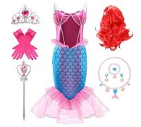 Kosplay Niñas Disfraz de Princesa Sirena con Peluca y Accesorios Vestido de Ariel Princesa Vestido de Sirena Cumpleaños Fiesta Navidad Halloween Carnaval Cosplay Vestirse Chica 100-140
