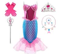 Kosplay Niñas Disfraz de Princesa Sirena con Peluca y Accesorios Vestido de Ariel Princesa Vestido de Sirena Cumpleaños Fiesta Navidad Halloween Carnaval Cosplay Vestirse Chica 100-140
