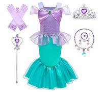 Kosplay Niñas Disfraz de Princesa Sirena con Peluca y Accesorios Vestido de Ariel Princesa Vestido de Sirena Cumpleaños Fiesta Navidad Halloween Carnaval Cosplay Vestirse Chica 100-140