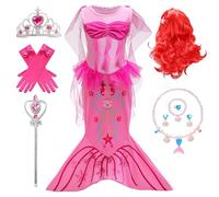Kosplay Niñas Disfraz de Princesa Sirena con Peluca y Accesorios Vestido de Ariel Princesa Vestido de Sirena Cumpleaños Fiesta Navidad Halloween Carnaval Cosplay Vestirse Chica 100-140