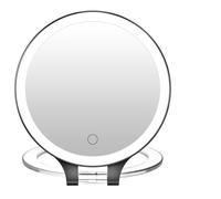 Kostlich MYIAMO Espejo de maquillaje con luces, espejo de aumento iluminado de doble cara, espejo de mesa con asa plegable ajustable para el hogar o viajes, negro