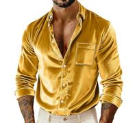 Kostüm Herren Karneval 70er Jahre Hemd Samtstoff Hemden Luxus Samthemden Hippie Silber Kostüm Party Shirt Schlagermove 70er Jahre Herrenhemden Disco Businesshemd mit Rüschen, amarillo, XL