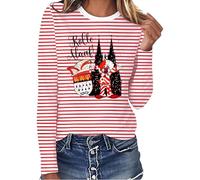 Kostüm Matrose Damen,Clown Damen,Gestreifte Langarmshirt Baumwolle,Ringelshirt rot weiss Lustig,Rundhals Tops Elegant,marinerosen,Y2K Top,Streifenshirt,Pantomime,Striped Köln Karneval,M 1