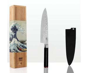 KOTAI | Cuchillo de chef Gyuto | Cuchillo de chef profesional | Hoja de 20 cm | Cuchillos forjados a mano | Acero inoxidable japonés 440C | Mango de madera de Pakka | Tang oculto completo