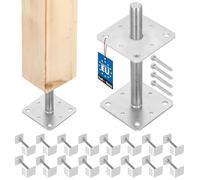 KOTARBAU® 16 uds. Soporte para Poste - Acero Galvanizado - 110 x 110 x 250 mm - M24 - Plata - Pie de Pilar - Regulable en Altura - Anclaje para Poste - Sujeción Galvanizada - Anclajes Madera
