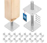 KOTARBAU® 16 uds. Soporte para Poste - Acero Galvanizado - 160 x 160 x 250 mm - M24 - Plata - Pie de Pilar - Regulable en Altura - Anclaje para Poste - Sujeción Galvanizada - Anclajes Madera