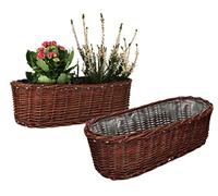 KOTARBAU® 2 Cestas de Mimbre, 50 cm, Ovalada, Color Marrón, Maceta Trenzada, Macetero, Cesta Decorativa, Tiesto para Plantas y Flores, Rústico, Forro de plástico, 2 Unidades