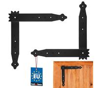KOTARBAU® 2 x Conector en escuadra 25x25 cm, Herraje de refuerzo estructural, Conector angular en L, Conector de esquina perforado para puertas, portones y muebles rústicos, Negro, Ornamental, 2 uds