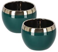 KOTARBAU® 2 x Macetas de cerámica esmaltada, Redonda, Verde Esmeralda Oscuro + Dorado, Ø 100 mm, Macetero Mate con Borde Brillante, Elegante, Tiesto Decorativo, 2 Unidades