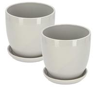 KOTARBAU® 2 x Maceteros con Plato de cerámica esmaltada, 15 cm, Maceta Gris, Tiesto Decorativo para Plantas, Maceta con Plato y Orificio de Drenaje, Efecto Espejo, Reflejo Brillante, Macetas 2 UDS