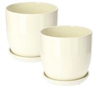 KOTARBAU® 2 x Maceteros con Plato de cerámica esmaltada, 20 cm, Maceta Crema, Tiesto Decorativo para Plantas, Maceta con Plato y Orificio de Drenaje, Reflejo Brillante, Macetas de Ceramica 2 UDS