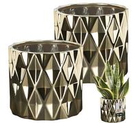 KOTARBAU® 2 x Maceteros de cerámica de 120 mm, Color Dorado, Macetas Decorativas para Flores y Plantas, Maceta cilíndrica, Diseño geométrico y Minimalista, Cerámica esmaltada Brillante, Tiesto, 2 uds