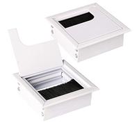KOTARBAU® 2 x Pasacables de Aluminio 80 x 80 mm, Pasacables para Muebles, Blanco, Pasacables Rectangular de Aluminio para Mesa, Escritorio, Organizador de Cables, Boquilla para Cables con Tapa, 2 uds