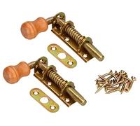 KOTARBAU® 2 x Pestillo con muelle de acero, 100 mm, Cerrojo para puertas, Pestillo de resorte con mango de madera, Pestillo de puerta, Pestillo pequeño, Acero inoxidable, 2 unidades