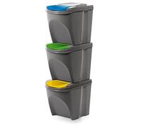 KOTARBAU® 3 x Cubos de reciclaje, Cubos apilables, Cubos de basura para reciclar, Cubos de cocina, Cubo basura con tapa, Papeleras reciclaje, Juego de 3 cubos para papel, plásticos, vidrio