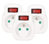KOTARBAU® 3 x Ladrón con interruptor 1 enchufe para clavijas tipo E, Interruptor de encendido y apagado, Enchufe con toma de tierra, Adaptador, Toma única y conexión a tierra, 3 unidades