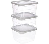 KOTARBAU® 3 x Recipientes de plástico para comida de 165 x 165 mm, Fiambrera, Bote cuadrado, Contenedor, Tupper para almacenamiento de alimentos, Taper de plástico con cierre hermético, 3 unidades