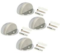 KOTARBAU® 4 Topes de puerta para suelo para atornillar, Con amortiguador de goma, Cromo - plateado, Tope redondo, semicircular, Diseño discreto y moderno, Protección de paredes, 4 UNIDADES