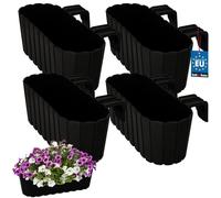KOTARBAU® 4 uds Jardinera Balcón - Jardineras Exterior - PVC - 40 x 15 x 15 cm - Antracita - Maceta - Macetero Rectangular - Ligero - con Soporte para Barandilla - Decoración Exterior