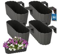 KOTARBAU® 4 uds Jardinera Balcón - Jardineras Exterior - PVC - 40 x 15 x 15 cm - Gris - Maceta - Macetero Rectangular - Ligero - con Soporte para Barandilla - Decoración Exterior