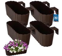 KOTARBAU® 4 uds Jardinera Balcón - Jardineras Exterior - PVC - 40 x 15 x 15 cm - Marrón - Maceta - Macetero Rectangular - Ligero - con Soporte para Barandilla - Decoración Exterior