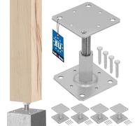 KOTARBAU® 4 uds. Soporte para Poste - Acero Galvanizado - 110 x 110 mm - Plateado - Pie de Pilar Regulable en Altura - 90-150 mm - Anclaje para Poste - Sujeción Galvanizada - Anclajes Madera