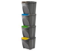 KOTARBAU® 4 x Cubos de reciclaje, Cubos apilables, Cubos de basura para reciclar, Cubos de cocina, Cubo basura con tapa, Papeleras reciclaje, Juego de 4 cubos para papel, plásticos, vidrio y orgánico