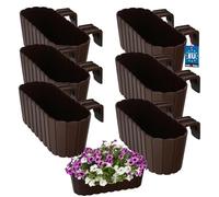 KOTARBAU® 6 uds Jardinera Balcón - Jardineras Exterior - PVC - 40 x 15 x 15 cm - Marrón - Maceta - Macetero Rectangular - Ligero - con Soporte para Barandilla - Decoración Exterior