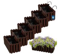 KOTARBAU® 6 uds Maceta - Jardinera Exterior - Macetero Autorriego - Macetas Plástico - 38x18x16cm - Marrón - Maceta Colgante - Jardinera Balcon - Macetas para Colgar