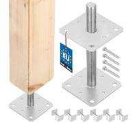 KOTARBAU® 6 uds. Soporte para Poste - Acero Galvanizado - 160 x 160 x 250 mm - M24 - Plata - Pie de Pilar - Regulable en Altura - Anclaje para Poste - Sujeción Galvanizada - Anclajes Madera