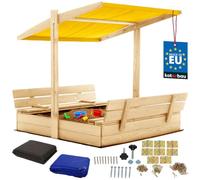 KOTARBAU® Arenero con cubierta, 120 x 120 cm, grande, color natural, caja de arena con techo amarillo, caja de arena con tapa, caja de arena con techo, juguete de jardín para niños, impregnado y