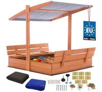 KOTARBAU® Arenero con cubierta, 120 x 120 cm, grande, marrón, arenero de madera con techo gris, caja de arena con tapa, caja de arena con techo, juguete de jardín para niños, impregnado y cierre con