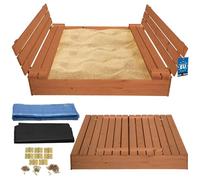 KOTARBAU® Arenero con cubierta, 140 x 140 cm, color marrón, arenero grande de madera, caja de arena con asiento y tapa, juguete de jardín para niños, impregnado y cierre con bancos