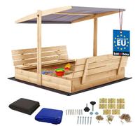 KOTARBAU® Arenero con cubierta, 140 x 140 cm, grande, color natural, caja de arena de madera con techo gris, caja de arena con tapa, caja de arena con techo, juguete de jardín para niños, impregnado y