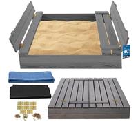 KOTARBAU® Arenero Infantil - con Tapa - Arenero Niños - Madera de Pino - 100 x 100 cm - Gris - Cajón de Arena - para Niños Exterior - con Bancos - Velo Antihierbas - Imprimado - Resistente