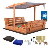 KOTARBAU® Arenero Infantil - Madera - 140 x 140 cm - Marrón - Arenero con Tapa - y Bancos - con Techo Gris - Protección Solar - Cajón de Arena - Zona de Arena Infantil