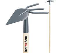 KOTARBAU® Azada de metal, Azada con rastrillos para jardinería, Azada para mullir, airear y desherbar, Azada doble, Herramientas de jardín para tierra, Azada con mango de madera 130 cm, Azada de punta