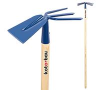 KOTARBAU® Azada de Metal con Mango de Madera Largo, Azada con rastrillos, Azada para mullir, airear y desherbar, Azada Doble, Herramientas de jardín para Tierra, Azada de Punta Recta, Escardillo