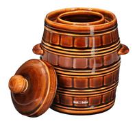 KOTARBAU® Barril de gres con ranura/canal para agua y tapa, 3,2 L, Marrón, Jarrón de Barro, Recipiente de cerámica con Asas, Olla de Cocina para fermentación, Tarro para fermentar chucrut, kimchee