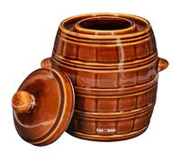 KOTARBAU® Barril de gres con ranura/canal para agua y tapa, 5 L, Marrón, Jarrón de Barro, Recipiente de cerámica con Asas, Olla de Cocina para fermentación, Tarro para fermentar chucrut, kimchee