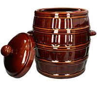 KOTARBAU® Barril de gres con ranura/canal para agua y tapa, 8 L, Marrón, Jarrón de Barro, Recipiente de cerámica con Asas, Olla de Cocina para fermentación, Tarro para fermentar chucrut, kimchee