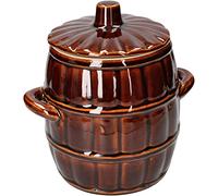 KOTARBAU® Barril de gres con tapa 3,2l, Marrón, Jarrón de barro, Recipiente de cerámica con asas, Olla de cocina para fermentación, Tarro para fermentar chucrut, kimchi, Apto para horno y lavavajillas