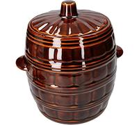 KOTARBAU® Barril de gres con Tapa 5 L, Marrón, Jarrón de Barro, Recipiente de cerámica con Asas, Olla de Cocina para fermentación, Tarro para fermentar chucrut, Kimchi, Apto para Horno y lavavajillas