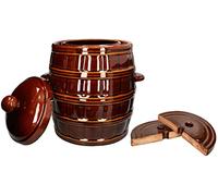 KOTARBAU® Barril de gres con tapa y piedra de presión, 12 L, Marrón, Jarrón de barro, Recipiente de cerámica con asas, Olla de cocina para fermentación, Tarro para fermentar chucrut, kimchi, Bote