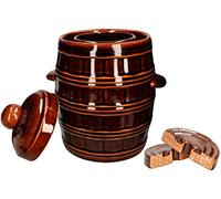 KOTARBAU® Barril de gres con Tapa y Piedra de presión, 5 L, Marrón, Jarrón de Barro, Recipiente de cerámica con Asas, Olla de Cocina para fermentación, Tarro para fermentar chucrut, Kimchi, Bote