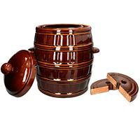 KOTARBAU® Barril de gres con tapa y piedra de presión, 8 L, Marrón, Jarrón de barro, Recipiente de cerámica con asas, Olla de cocina para fermentación, Tarro para fermentar chucrut, kimchi, Bote
